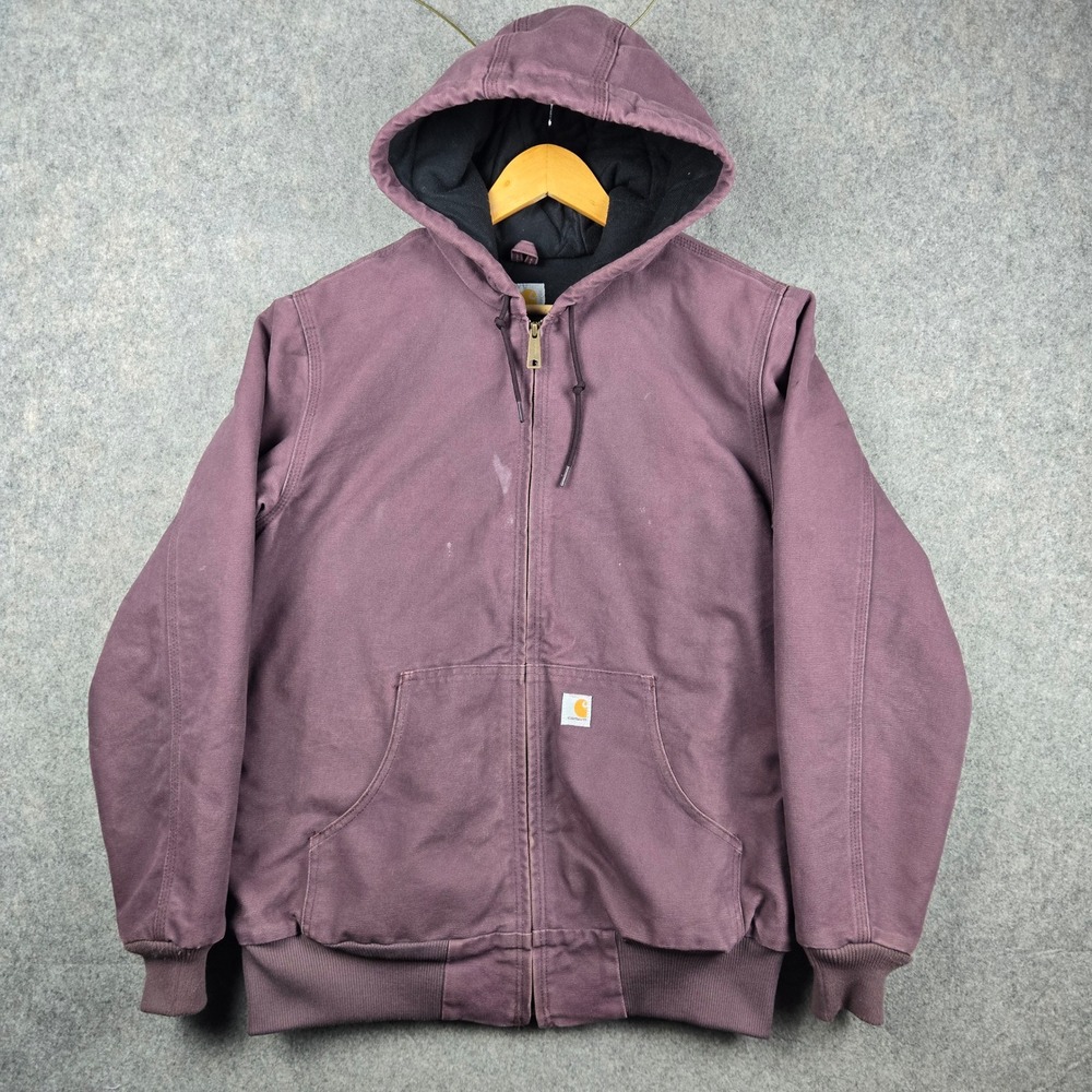 Carhartt WJ130 DPM Active Jacket Womens Medium Purple Canvas Quilted Hooded Coat